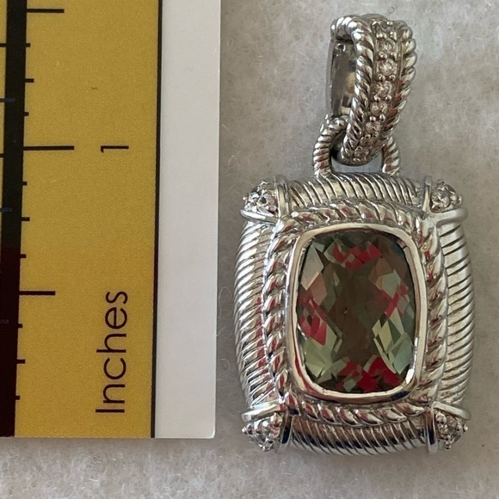 Judith Ripka 925 Silver Mint Green Quartz Necklace Enhancer Pendant NWOT - Picture 2 of 10